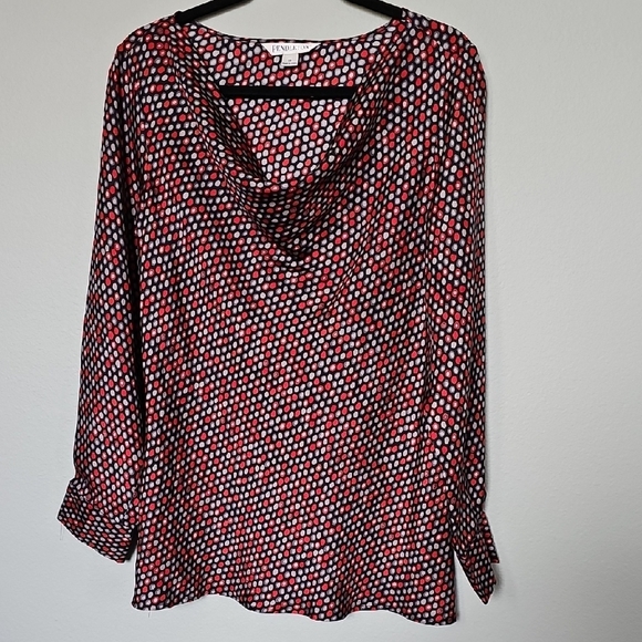 Pendleton Silk Going Out Office Red and Black Drape Neck Blouse 14 - Picture 1 of 9